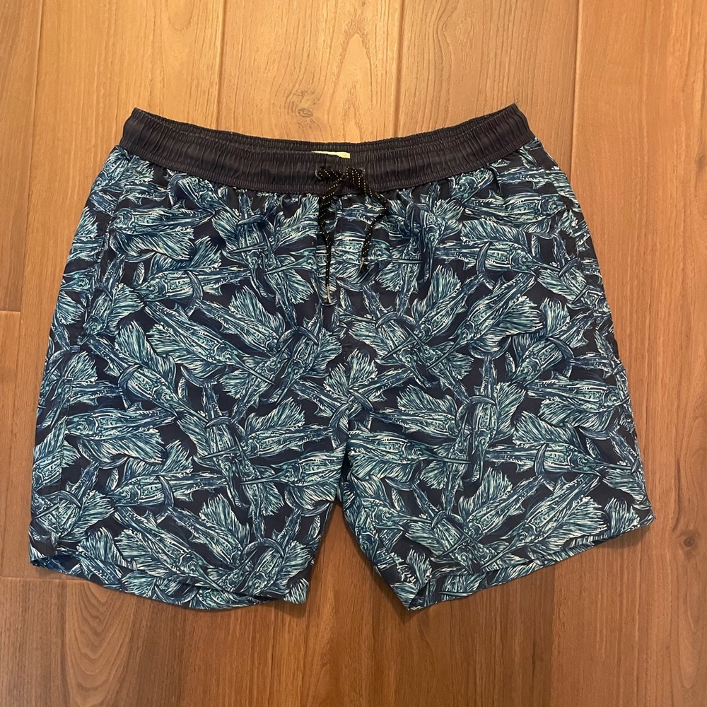 Blue Marlin Pattern Lined Men's Swim Trunks